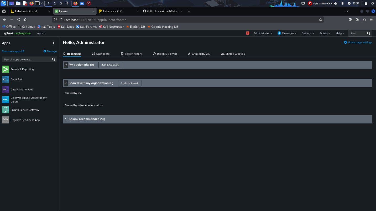 نمایی از محیط Splunk در نقش SIEM. ابزاری برای همبسته‌سازی لاگ‌ها و تحلیل داده‌های امنیتی در مرکز عملیات امنیت (SOC)؛ با قابلیت دسترسی به اپلیکیشن‌های تحلیلی، داشبوردها و هشدارها برای پایش و پاسخ‌گویی سریع به تهدیدات سایبری